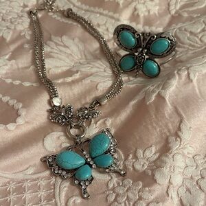 Brighton Silver and Turquoise Butterfly Necklace